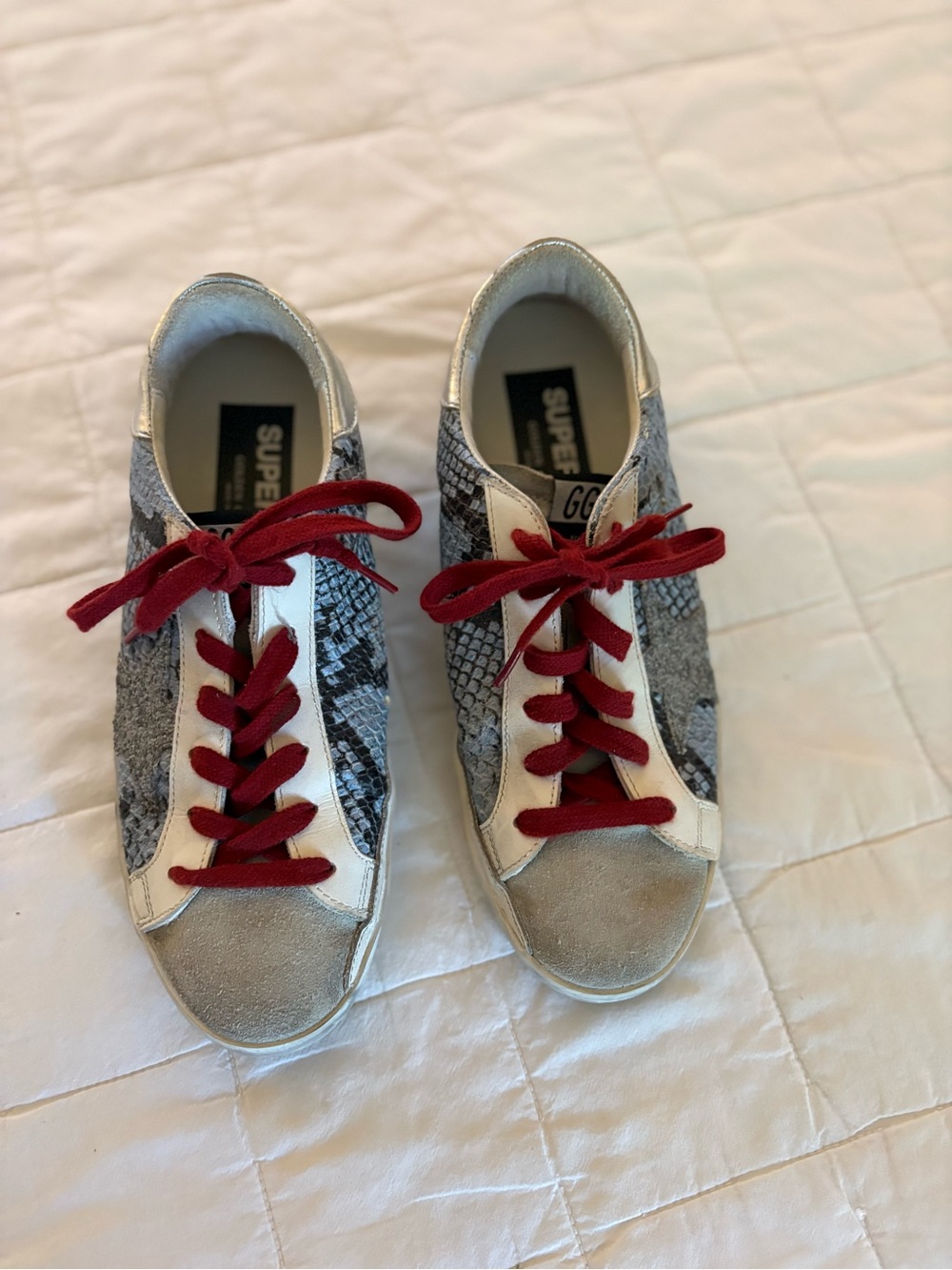Golden Goose Style Snakeskin Sneakers with Red Laces